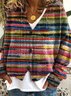 Damen Garn/Wollgarn abstrakte Streifen Langarm Bequem Lässig Schnalle Strickjacke