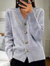 Damen Garn/Wollgarn Unifarben Langarm Bequem Lässig Geknöpft Strickjacke