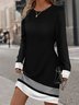 Damen Farbblock Rundhals Langarm Bequem Lässig Midikleid