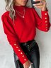 Mock Neck Langarm Unifarben Schnalle Regelmäßig Weit Bluse für Damen
