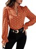 Stehkragen Langarm Polka Dots Regelmäßig Weit Bluse für Damen