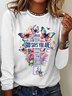 Rundhals Langarm Schmetterling Regelmäßig Weit Bluse für Damen