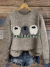 Damen Gestrickt Tier Langarm Bequem Lässig Pullover