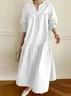 Damen Unifarben Rundhals Langarm Bequem Lässig Spitze Maxikleid