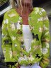 Damen Gestrickt Pflanzen Langarm Bequem Lässig Strickjacke
