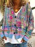 Damen Garn/Wollgarn Geblümt Langarm Bequem Lässig Strickjacke