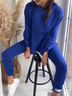 Damen Unifarben Rundhals Langarm Bequem Lässig Bluse mit Hose Zweiteiliges Set
