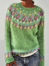 Damen Wolle/Stricken Ethnisch Geometrie Langarm Bequem Lässig Pullover