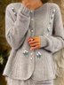 Damen Garn/Wollgarn Geblümt Langarm Bequem Lässig Geknöpft Strickjacke