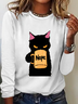 Lässig Katze Rundhals Langarm T-Shirt