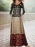 Damen Geblümt Schalkragen Langarm Bequem Lässig Maxikleid