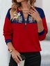 Retro Rundhals Farbblock Sweatshirt Reißverschluss