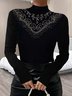 Rollkragen Langarm Unifarben Warmbohren Regelmäßig Mikroelastizität Weit Bluse für Damen