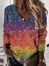 Lässig V-Ausschnitt Pilze Sweatshirt