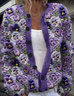 Damen Gestrickt Pflanzen Langarm Bequem Lässig Strickjacke