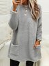 Damen Unifarben Rundhals Langarm Bequem Lässig Midikleid