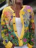 Damen Gestrickt Geblümt Langarm Bequem Lässig Strickjacke