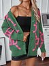 Damen Wolle/Stricken Abstrakt Langarm Bequem Lässig Strickjacke
