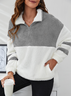 Lässig Schalkragen Farbblock Sweatshirt Reißverschluss