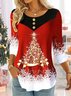 Rundhals Langarm Weihnachten Regelmäßig Mikroelastizität Weit Bluse für Damen