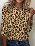 Lässig Leopard Rundhals Langarm T-Shirt