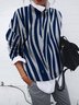 Lässig Rundhals Gestreift Sweatshirt Reißverschluss