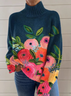 Lässig Rollkragen Geblümt Sweatshirt