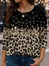 Lässig Leopard Rundhals Langarm T-Shirt