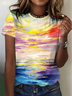Lässig Farbblock Rundhals Kurzarm T-Shirt