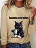 Lässig Katze Rundhals Langarm T-Shirt