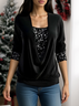 Rundhals Langarm Polka Dots Spitze Regelmäßig Mikroelastizität Weit Spotten Zweiteiliges Bluse für Damen