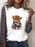 Retro Kariert Rundhals Langarm T-Shirt