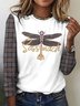 Retro Kariert Rundhals Langarm T-Shirt