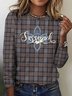 Retro Kariert Rundhals Langarm T-Shirt