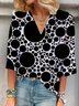 V-Ausschnitt Dreiviertelärmel Polka Dots Regelmäßig Weit Bluse für Damen