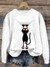 Lässig Rundhals Katze Sweatshirt
