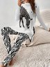 Damen Zebra Zweiteiliges Set Täglich Langarm Lässig Frühling/Herbst Bluse mit Hose Matching Set