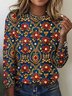 Retro Kariert Rundhals Langarm T-Shirt