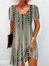 Damen Leopard Rundhals Kurzarm Bequem Lässig Minikleid