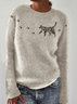 Damen Wolle/Stricken Tier Langarm Bequem Lässig Pullover