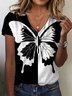 Lässig Schmetterling V-Ausschnitt Kurzarm T-Shirt
