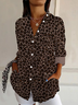 Hemdkragen Langarm Leopard Regelmäßig Weit Bluse für Damen