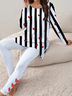 Damen Gestreift Rundhals Langarm Bequem Lässig Print Bluse mit Hose Zweiteiliges Set