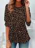 Lässig Leopard Rundhals Langarm T-Shirt