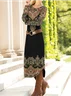 Damen Ethnisch Rundhals Langarm Bequem Retro Maxikleid