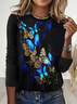 Lässig Schmetterling Rundhals Langarm T-Shirt