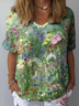 Rundhals Kurzarm Geblümt Print Regelmäßig Weit Tunika Bluse für Damen