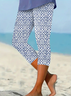 Lässig Geblümt Caprihosen Elastische Taille Print Hose