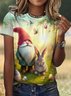 Lässig Geblümt Rundhals Kurzarm T-Shirt