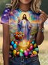 Lässig Geblümt Rundhals Kurzarm T-Shirt